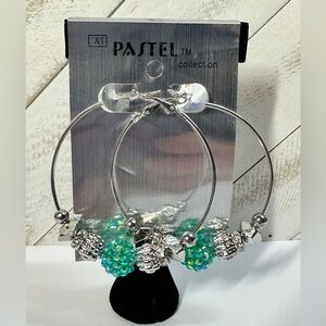 Green Sparkle Hoop Earrings – Silver-Tone Statement Jewelry